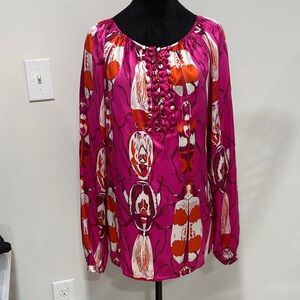 Tory Burch Fuchsia Beetle Tunic Silk Button-Detail Blouse